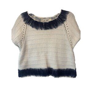 Field Flower Anthropologie Womens Cream Navy Short Sleeve Sweater Medium Boho